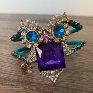 BETSEY JOHNSON Critters Collection Purple Crystal Owl Hinge Cuff Bracelet